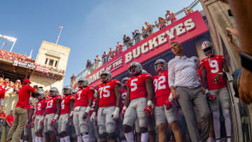 COLUMBUS, OH - OCTOBER 06: Ohio State Buckeyes head coach Urban Meyer leads the team out of the tunnel before a game between the Ohio State Buckeyes and the Indiana Hoosiers on October 06, 2018 at Ohio Stadium in Columbus, OH. (Photo by Adam Lacy/Icon Sportswire via Getty Images)