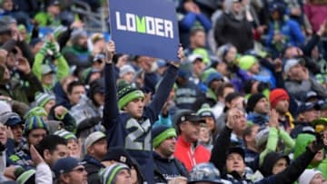 Jan 18, 2015; Seattle, WA, USA; Seattle Seahawks fan holds a sign during the fourth quarter against the Green Bay Packers in the NFC Championship Game at CenturyLink Field. Mandatory Credit: Kirby Lee-USA TODAY Sports