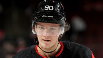 NEWARK, NEW JERSEY - DECEMBER 06: Jesper Boqvist #90 of the New Jersey Devils looks on during warm ups before the game against the Chicago Blackhawks at Prudential Center on December 06, 2019 in Newark, New Jersey. (Photo by Elsa/Getty Images)