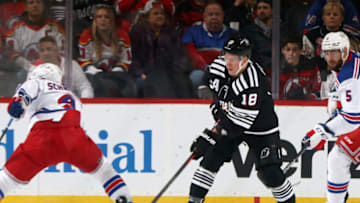NEWARK, NEW JERSEY - MARCH 30: Ondrej Palat #18 of the New Jersey Devils skates against the New York Rangers at the Prudential Center on March 30, 2023 in Newark, New Jersey. (Photo by Bruce Bennett/Getty Images)
