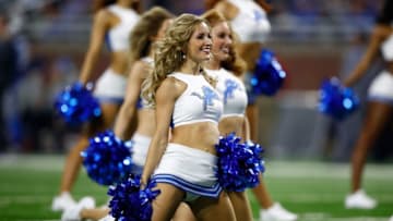 DETROIT, MI - JANUARY 1: A member of the Detroit Lions Cheerleaders performs while playing the Green Bay Packers at Ford Field on January 1, 2017 in Detroit, Michigan. (Photo by Gregory Shamus/Getty Images)
