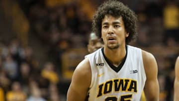 Jan 31, 2016; Iowa City, IA, USA; Iowa Hawkeyes forward Dom Uhl (25) prepares to shoot a free throw during the second half against the Northwestern Wildcats at Carver-Hawkeye Arena. The Hawkeyes won 85-71. Mandatory Credit: Jeffrey Becker-USA TODAY Sports