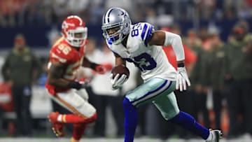 ARLINGTON, TX - NOVEMBER 05: Terrance Williams #83 of the Dallas Cowboys carries the ball in the fourth quarter of a football game against the Kansas City Chiefs at AT&T Stadium on November 5, 2017 in Arlington, Texas. (Photo by Ronald Martinez/Getty Images)