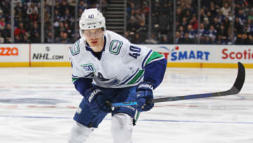 TORONTO, ON - FEBRUARY 29: Elias Pettersson #40 of the Vancouver Canucks skates against the Toronto Maple Leafs during an NHL game at Scotiabank Arena on February 29, 2020 in Toronto, Ontario, Canada. The Maple Leafs defeated the Canucks 4-2. (Photo by Claus Andersen/Getty Images)