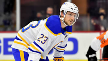 Jan 18, 2021; Philadelphia, Pennsylvania, USA; Buffalo Sabres center Sam Reinhart (23) during the first period against the Philadelphia Flyers at Wells Fargo Center. Mandatory Credit: Eric Hartline-USA TODAY Sports