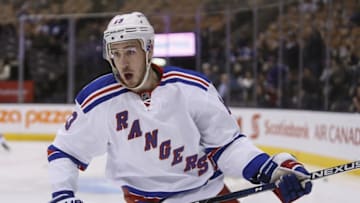 Feb 18, 2016; Toronto, Ontario, CAN; New York Rangers forward Kevin Hayes (13) during the pre game warm up against the Toronto Maple Leafs at the Air Canada Centre. Mandatory Credit: John E. Sokolowski-USA TODAY Sports