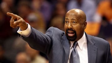 PHOENIX, AZ - DECEMBER 26: Head coach Mike Woodson of the New York Knicks reacts during the NBA game against the Phoenix Suns at US Airways Center on December 26, 2012 in Phoenix, Arizona. The Knicks defeated the Suns 99-97. NOTE TO USER: User expressly acknowledges and agrees that, by downloading and or using this photograph, User is consenting to the terms and conditions of the Getty Images License Agreement. (Photo by Christian Petersen/Getty Images)