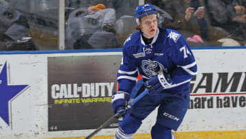 LONDON, ON - DECEMBER 9: Owen Tippett #74 of the Mississauga Steelheads skates with the puck against the London Knights during an OHL game at Budweiser Gardens on December 9, 2016 in London, Ontario, Canada. The Steelheads defeated the Knights 7-3. (Photo by Claus Andersen/Getty Images)