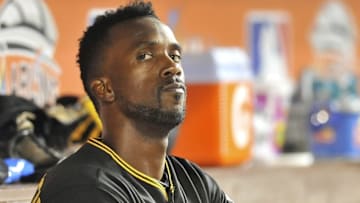 Aug 24, 2015; Miami, FL, USA; Pittsburgh Pirates center fielder Andrew McCutchen (22) looks on from the dugout during the eighth inning against the Miami Marlins at Marlins Park. Mandatory Credit: Steve Mitchell-USA TODAY Sports