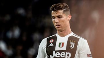 Juventus' Portuguese forward Cristiano Ronaldo reacts during the UEFA Champions League quarter-final second leg football match Juventus vs Ajax Amsterdam on April 16, 2019 at the Juventus stadium in Turin. (Photo by Filippo MONTEFORTE / AFP) (Photo credit should read FILIPPO MONTEFORTE/AFP/Getty Images)