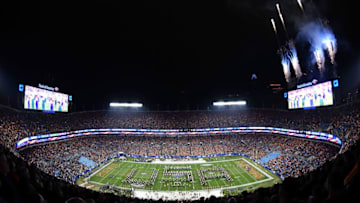 CHARLOTTE, NC - DECEMBER 02: A general view during playing of the National Anthem prior to the start of the ACC Football Championship at Bank of America Stadium on December 2, 2017 in Charlotte, North Carolina. (Photo by Mike Comer/Getty Images)