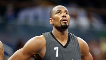 Nov 5, 2016; Orlando, FL, USA; Orlando Magic forward Serge Ibaka (7) against the Washington Wizards during the second half at Amway Center. Orlando Magic defeated the Washington Wizards 88-86. Mandatory Credit: Kim Klement-USA TODAY Sports