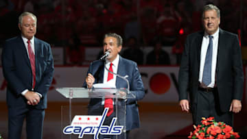 Ted Leonsis, Dick Patrick, Brian MacLellan, Washington Capitals Mandatory Credit: Geoff Burke-USA TODAY Sports