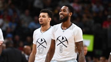 DENVER, CO - MARCH 18: Jamal Murray #27 and Will Barton #5 of the Denver Nuggets are seen during the game against the Houston Rockets on March 18, 2017 at the Pepsi Center in Denver, Colorado. NOTE TO USER: User expressly acknowledges and agrees that, by downloading and/or using this Photograph, user is consenting to the terms and conditions of the Getty Images License Agreement. Mandatory Copyright Notice: Copyright 2017 NBAE (Photo by Garrett Ellwood/NBAE via Getty Images)
