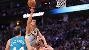 Michael Porter Jr. #1 of the Denver Nuggets drives to the basket in the second half against the Detroit Pistons (Photo by Justin Tafoya/Getty Images)