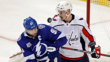 Dmitry Orlov, Washington Capitals (Photo by Mike Carlson/Getty Images) *** Local Caption *** Steven Stamkos;Dmitry Orlov