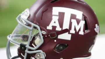 Sep 5, 2015; Houston, TX, USA; A view of a Texas A&M Aggies helmet at NRG Stadium. Aggies won 38 to 17. Mandatory Credit: Thomas B. Shea-USA TODAY Sports