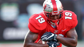 BOWLING GREEN, IN - SEPTEMBER 16: Deon Yelder #19 of the Western Kentucky Hilltoppers runs the ball against the Louisiana Tech Bulldogs at Houchens-Smith Stadium on September 16, 2017 in Bowling Green, Kentucky. (Photo by Michael Hickey/Getty Images)