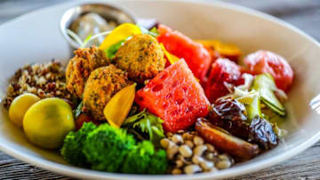 Be Rosy Organic Happiness Bowl - signature salad mix of organic greens from our garden: arugula, kale, dill, nasturtium and pea shoots, rib streak mustard, red amaranth, mizuna, Tokyo bekana, nasturtium flowers, with local citrus, broccoli florets, our 24 hour fermented yogurt with mint, tri-color quinoa, baby cucumbers, baby heirloom tomatoes, sunflower shoots, toasted pepitas, spiced pineapple, local papaya vinaigrette. [Can be made vegan without the yogurt]. Vegetarian. Gluten-free.This day there were three chia seed falafels and taziki sauce, as well as seasonal fruit, as fresh from the farm as they can get it. Rose started this bowl for her daughter who went vegan for dietary reasons. She wanted her to have food that would fill her up.Rosy Tomorrows Heritage Farm in North Fort Myers was founded by Rose OÕDell King and her husband Gary. Rose wanted her restaurant and farm to be filled with quality food for not only her family, but her customers. Her food is produced in an honest, wholesome way that causes no harm. According to their website, Rosy Tomorrows is a sustainable organic farm using holistic practices, where the animals are raised as close to nature as possible. The livestock are from "heritage breeds" like 100% grass-fed Longhorn cows, pastured Red Wattle pigs, and pastured Dominique, Australorp and Silver Laced Wyandotte chickens. The animals are free to roam in the fresh air and graze pastures, each animal remains naturally healthy. No hormones, no steroids and no antibiotics used.Fnp Am Rosytomorrowsheritagefarm004Be Rosy Organic Happiness Bowl - signature salad mix of organic greens from our garden: arugula, kale, dill, nasturtium and pea shoots, rib streak mustard, red amaranth, mizuna, Tokyo bekana, nasturtium flowers, with local citrus, broccoli florets, our 24 hour fermented yogurt with mint, tri-color quinoa, baby cucumbers, baby heirloom tomatoes, sunflower shoots, toasted pepitas, spiced pineapple, local papaya vinaigrette. [Can be made vegan without the yogurt]. Vegetarian. Gluten-free.This day there were three chia seed falafels and taziki sauce, as well as seasonal fruit, as fresh from the farm as they can get it. Rose started this bowl for her daughter who went vegan for dietary reasons. She wanted her to have food that would fill her up.Rosy Tomorrows Heritage Farm in North Fort Myers was founded by Rose OODell King and her husband Gary. Rose wanted her restaurant and farm to be filled with quality food for not only her family, but her customers. Her food is produced in an honest, wholesome way that causes no harm. According to their website, Rosy Tomorrows is a sustainable organic farm using holistic practices, where the animals are raised as close to nature as possible. The livestock are from "heritage breeds" like 100% grass-fed Longhorn cows, pastured Red Wattle pigs, and pastured Dominique, Australorp and Silver Laced Wyandotte chickens. The animals are free to roam in the fresh air and graze pastures, each animal remains naturally healthy. No hormones, no steroids and no antibiotics used.
