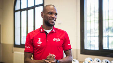 BARCELONA, SPAIN – FEBRUARY 21: Eric Abidal is seen participating in a Q&A with fans on February 21, 2020 in Barcelona, Spain. In partnership with UEFA, Kia Motors and the UEFA Foundation for Children, the UEFA Europa League Trophy Tour will see donated football boots be taken to young Syrian refugees at the Za’atari refugee camp in Jordan, empowering them to play the sport they love. (Photo by Xavi Torrent/Getty Images for Right Formula)