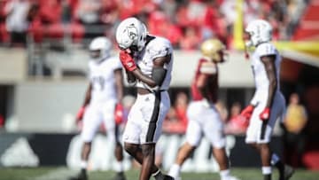 Louisville's Chandler Jones holds a thankful pose in the last few seconds as the Cards beat visiting Boston College 41-39 in a shootout. Oct. 5, 2019Louisville Plays Boston College Oct 5 2019