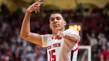 LUBBOCK, TEXAS - NOVEMBER 24: Guard Kevin McCullar #15 of the Texas Tech Red Raiders gestures after scoring a three-pointer during the second half of the college basketball game against the LIU Sharks on November 24, 2019 at United Supermarkets Arena in Lubbock, Texas. (Photo by John E. Moore III/Getty Images)