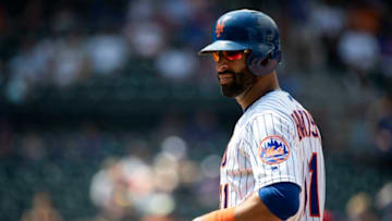 NEW YORK, NY - AUGUST 08: Jose Bautista #11 of the New York Mets on first base in the seventh inning at Citi Field on August 8, 2018 in the Flushing neighborhood of the Queens borough of New York City. (Photo by Michael Owens/Getty Images)