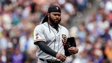 May 29, 2016; Denver, CO, USA; San Francisco Giants starting pitcher Johnny Cueto (47) in the third inning against the Colorado Rockies at Coors Field. Mandatory Credit: Isaiah J. Downing-USA TODAY Sports