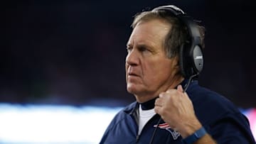 Jan 16, 2016; Foxborough, MA, USA; New England Patriots head coach Bill Belichick on the sideline as they take on the Kansas City Chiefs during the second half in a AFC Divisional round playoff game at Gillette Stadium. Mandatory Credit: David Butler II-USA TODAY Sports