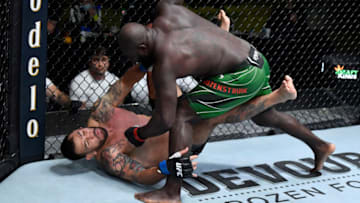 LAS VEGAS, NEVADA - JUNE 05: (R-L) Jairzinho Rozenstruik of Suriname punches Augusto Sakai of Brazil in a heavyweight fight during the UFC Fight Night event at UFC APEX on June 05, 2021 in Las Vegas, Nevada. (Photo by Jeff Bottari/Zuffa LLC)