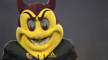TEMPE, AZ - SEPTEMBER 08: Arizona State Sun Devils mascot "Sparky the Sun Devil " performs during the college football game against the Michigan State Spartans at Sun Devil Stadium on September 8, 2018 in Tempe, Arizona. (Photo by Christian Petersen/Getty Images)