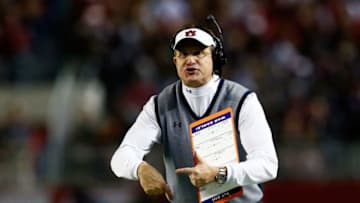 TUSCALOOSA, AL - NOVEMBER 29: Head coach Gus Malzahn of the Auburn Tigers shouts in the first half during the Iron Bowl against the Alabama Crimson Tide at Bryant-Denny Stadium on November 29, 2014 in Tuscaloosa, Alabama. (Photo by Kevin C. Cox/Getty Images)