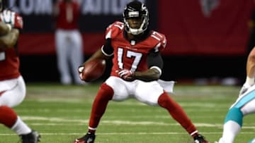 Aug 8, 2014; Atlanta, GA, USA; Atlanta Falcons wide receiver Devin Hester (17) returns a punt against the Miami Dolphins during the second quarter at the Georgia Dome. Mandatory Credit: Dale Zanine-USA TODAY Sports