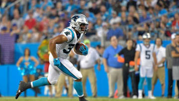 CHARLOTTE, NORTH CAROLINA - AUGUST 16: Reggie Bonnafon #39 of the Carolina Panthers runs against the Buffalo Bills during the second quarter of their preseason game at Bank of America Stadium on August 16, 2019 in Charlotte, North Carolina. (Photo by Grant Halverson/Getty Images)