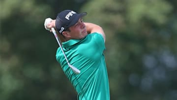 COLUMBUS, OHIO - AUGUST 15: Viktor Hovland of Norway watches his tee shot on the 13th hole during the first round of the Nationwide Children's Hospital Championship at The Ohio State University Golf Club Scarlet Course on August 15, 2019 in Columbus, Ohio. (Photo by Matt Sullivan/Getty Images)