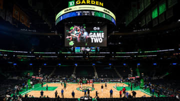 May 3, 2023; Boston, Massachusetts, USA; The Boston Celtics and Philadelphia 76ers warm up before the start of game two of the 2023 NBA playoffs at TD Garden. Mandatory Credit: David Butler II-USA TODAY Sports