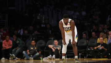 LOS ANGELES, CALIFORNIA - FEBRUARY 25: Zion Williamson #1 of the New Orleans Pelicans looks on in a game against the Los Angeles Lakers during the second half at Staples Center on February 25, 2020 in Los Angeles, California. NOTE TO USER: User expressly acknowledges and agrees that, by downloading and or using this Photograph, user is consenting to the terms and conditions of the Getty Images License Agreement. (Photo by Katelyn Mulcahy/Getty Images)