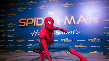 SINGAPORE - JUNE 07: Spider-Man poses at the 'Spider-Man: Homecoming' red carpet fan event at Marina Bay Sands on June 7, 2017 in Singapore. (Photo by Ore Huiying/Getty Images for Sony Pictures)