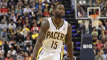 Nov 6, 2013; Indianapolis, IN, USA; Indiana Pacers point guard Donald Sloan (15) dribbles the ball during the game against the Chicago Bulls at Bankers Life Fieldhouse. The Pacers won 97-80. Mandatory Credit: Pat Lovell-USA TODAY Sports