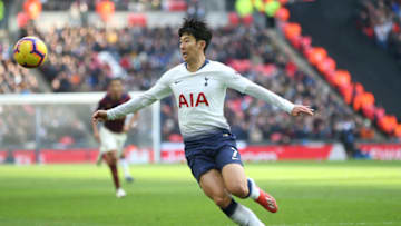 LONDON, ENGLAND - FEBRUARY 02: Heung-Min Son of Tottenham Hotspur during the Premier League match between Tottenham Hotspur and Newcastle United at Wembley Stadium on February 02, 2019 in London, United Kingdom. (Photo by Tottenham Hotspur FC/Tottenham Hotspur FC via Getty Images)