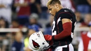 Nov 10, 2013; Phoenix, AZ, USA; Arizona Cardinals free safety Tyrann Mathieu (32) during the game against the Houston Texans at University of Phoenix Stadium. Arizona won 27-24. Mandatory Credit: Kevin Jairaj-USA TODAY Sports