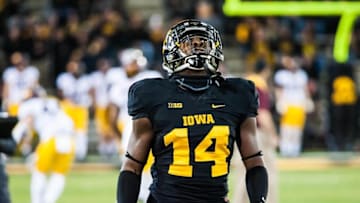 Nov 14, 2015; Iowa City, IA, USA; Iowa Hawkeyes defensive back Desmond King (14) during warmups against the Minnesota Golden Gophers at Kinnick Stadium. Mandatory Credit: Jeffrey Becker-USA TODAY Sports