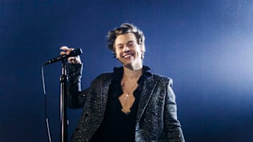 PARIS, FRANCE - MARCH 13: In this handout photo provided by Helene Marie Pambrun, Harry Styles performs during his European tour at AccorHotels Arena on March 13, 2018 in Paris, France. (Photo by Handout/Helene Marie Pambrun via Getty Images)