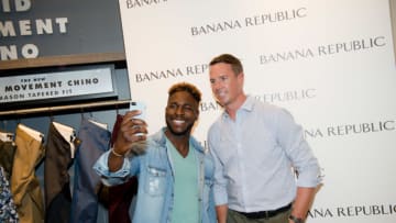 ATLANTA, GA - JULY 25: Falcons quarterback Matt Ryan with fan during the Men's Style Council and Rapid Movement Chinos event at Banana Republic Lenox Square on July 25, 2017 in Atlanta, Georgia. (Photo by Marcus Ingram/Getty Images for Banana Republic)
