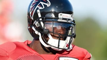 Aug 1, 2014; Lawrenceville, GA, USA; Atlanta Falcons wide receiver Devin Hester (17) shown on the field during practice during Falcons Friday Night Lights at Archer High School. Mandatory Credit: Dale Zanine-USA TODAY Sports