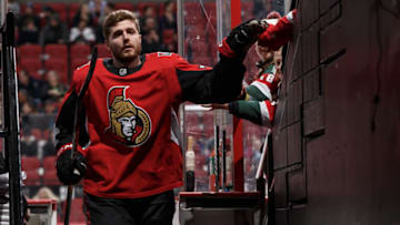 OTTAWA, ON - FEBRUARY 2: Chris Tierney #71 of the Ottawa Senators leaves the ice after warmup prior to a game against the Detroit Red Wings at Canadian Tire Centre on February 2, 2019 in Ottawa, Ontario, Canada. (Photo by Andre Ringuette/NHLI via Getty Images)