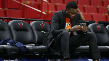 Victor Oladipo #4 of the Indiana Pacers looks on prior to the game against the Miami Heat(Photo by Michael Reaves/Getty Images)