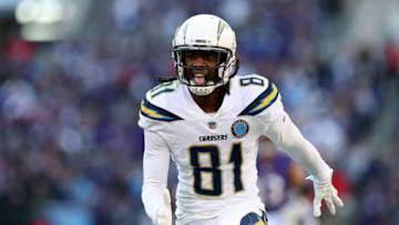 BALTIMORE, MARYLAND - JANUARY 06: Mike Williams #81 of the Los Angeles Chargers celebrates a catch against the Baltimore Ravens during the second half in the AFC Wild Card Playoff game at M&T Bank Stadium on January 06, 2019 in Baltimore, Maryland. (Photo by Rob Carr/Getty Images)