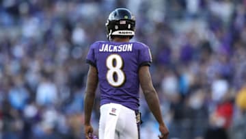 BALTIMORE, MARYLAND - JANUARY 06: Quarterback Lamar Jackson #8 of the Baltimore Ravens in action against the Los Angeles Chargers during the AFC Wild Card Playoff game at M&T Bank Stadium on January 06, 2019 in Baltimore, Maryland. (Photo by Patrick Smith/Getty Images)