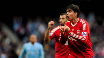 MANCHESTER, ENGLAND - FEBRUARY 21: Emiliano Insua of Liverpool gestures to the linesman during the Barclays Premier League match between Manchester City and Liverpool at City of Manchester Stadium on February 21, 2010 in Manchester, England. (Photo by Jamie McDonald/Getty Images)